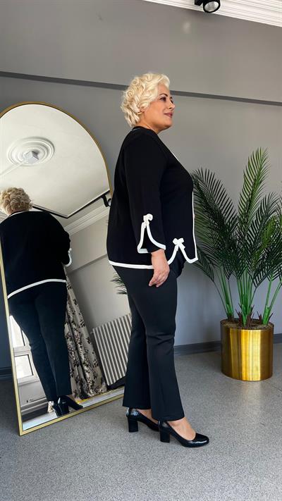 Selma Büyük Beden Şerit Detaylı Hırka