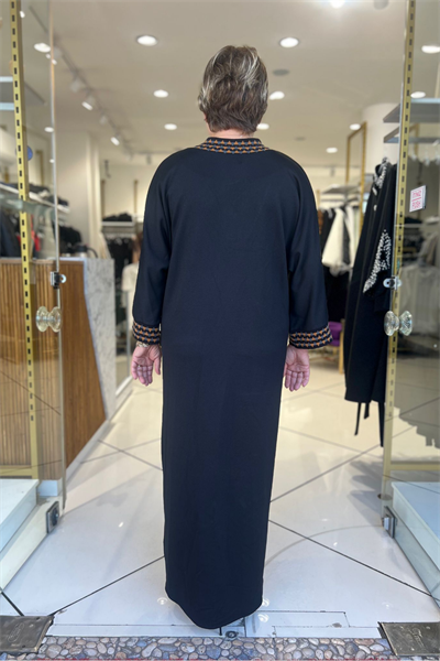 Selma Büyük Beden Şerit Detaylı Siyah Elbise