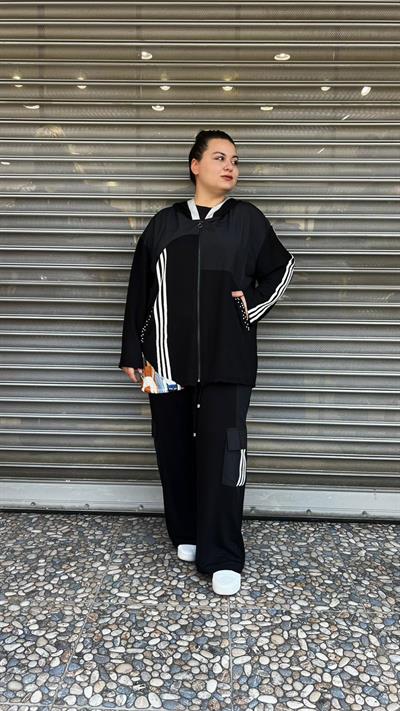 Selma Büyük Beden Şerit Detaylı Spor Takım