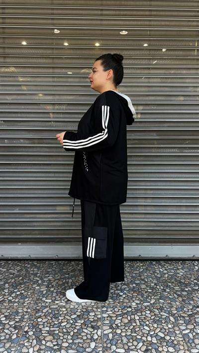 Selma Büyük Beden Şerit Detaylı Spor Takım