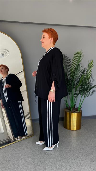 Selma Büyük Beden Şerit Detaylı Takım