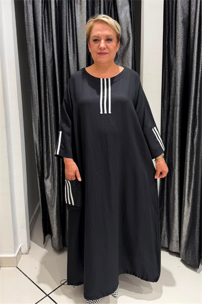 Selma Büyük Beden Şerit Detaylı Uzun Elbise