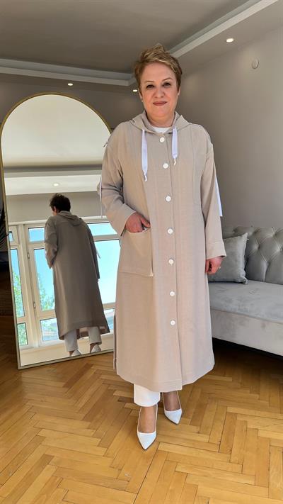 Selma Büyük Beden Şeritli Kapüşonlu Takım