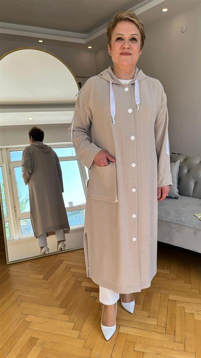 Selma Büyük Beden Şeritli Kapüşonlu Takım