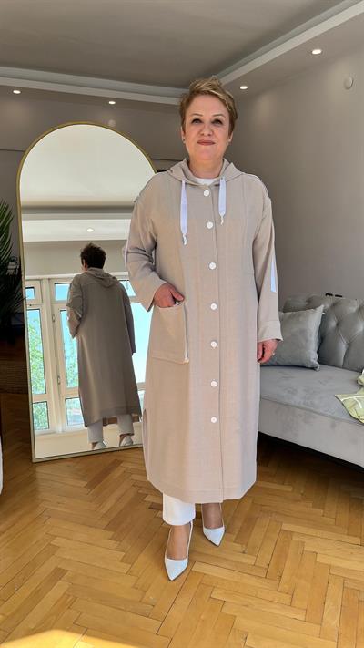 Selma Büyük Beden Şeritli Kapüşonlu Takım