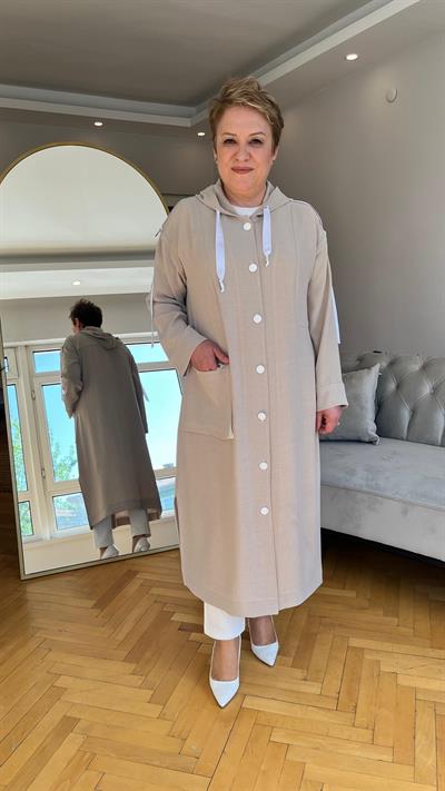 Selma Büyük Beden Şeritli Kapüşonlu Takım