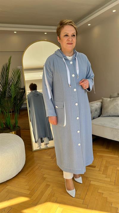 Selma Büyük Beden Şeritli Kapüşonlu Takım