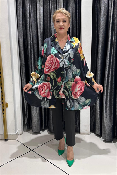 Selma Büyük Beden Şifon Çiçek Desenli Ceket