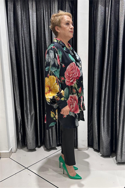 Selma Büyük Beden Şifon Çiçek Desenli Ceket