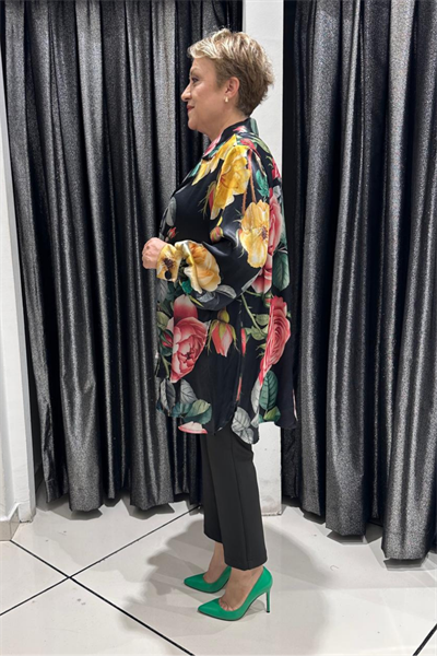 Selma Büyük Beden Şifon Çiçek Desenli Ceket