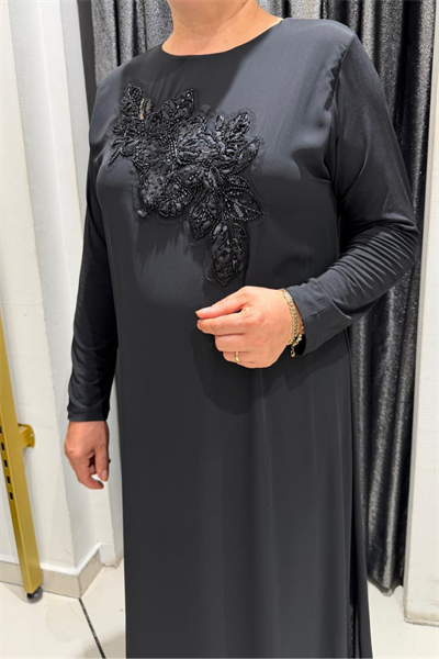 Selma Büyük Beden Şifon Detaylı Uzun Elbise