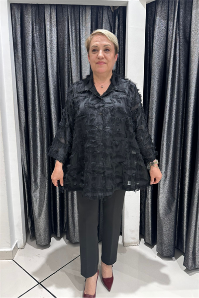 Selma Büyük Beden Şifon İçlikli Sakallı Detaylı Gömlek