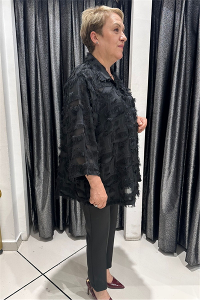 Selma Büyük Beden Şifon İçlikli Sakallı Detaylı Gömlek