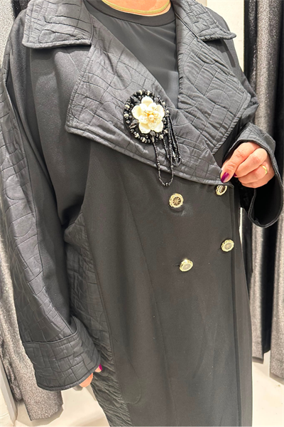 Selma Büyük Beden Şık Broşlu Kapitone Detaylı Kap