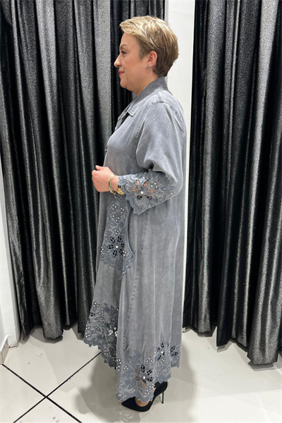 Selma Büyük Beden Şık Detaylı Kot Gömlek Elbise