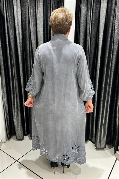 Selma Büyük Beden Şık Detaylı Kot Gömlek Elbise