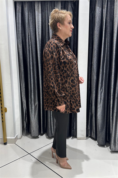 Selma Büyük Beden Şık Leopar Desenli Bluz