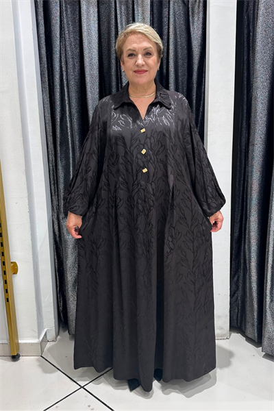Selma Büyük Beden Şık Pamuk Saten Balon Kol Elbise