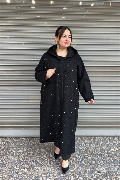 Selma Büyük Beden Şık Taş İşlemeli Kaban