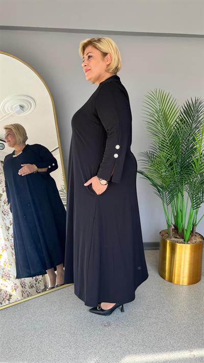Selma Büyük Beden Şık ve Rahat Broş Detaylı Elbise