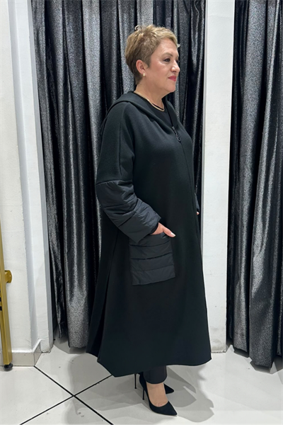 Selma Büyük Beden Şişme Dokulu Cep Detaylı Kapüşonlu Hırka