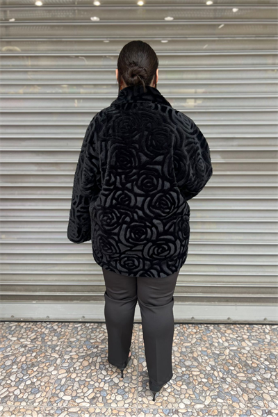 Selma Büyük Beden Siyah Astarlı Angora Kürk Mont