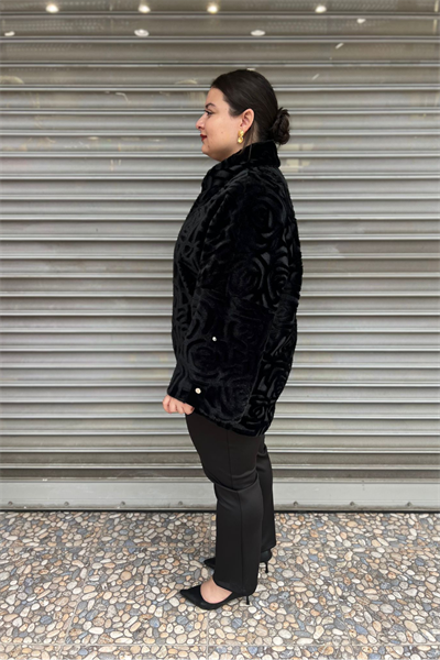 Selma Büyük Beden Siyah Astarlı Angora Kürk Mont