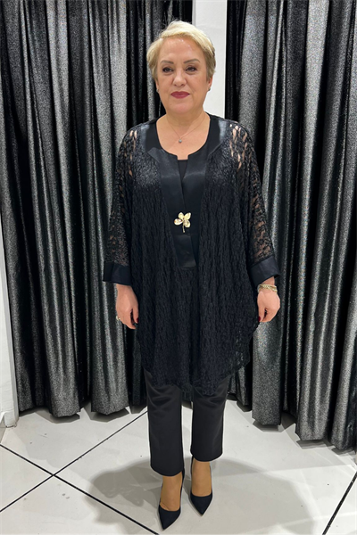 Selma Büyük Beden Siyah Dantel Tunik (Etek Dahil Değildir)