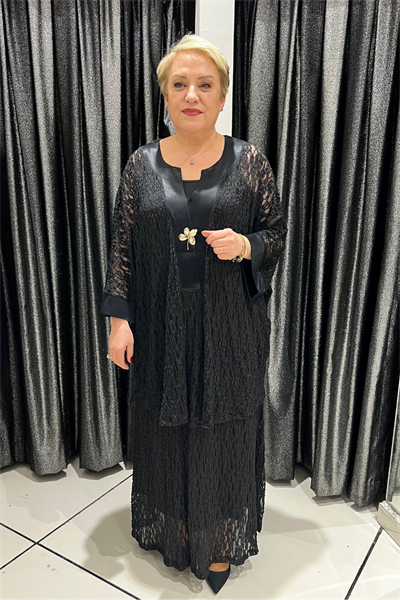 Selma Büyük Beden Siyah Dantel Tunik (Etek Dahil Değildir)