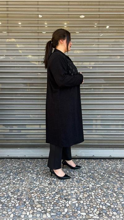 Selma Büyük Beden Siyah İşlemeli İçli Dışlı Takım