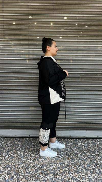 Selma Büyük Beden Siyah Kapüşonlu Tasarım Takım