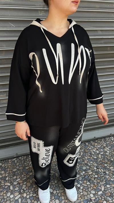 Selma Büyük Beden Siyah Konforlu Günlük Takım