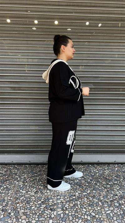 Selma Büyük Beden Siyah Konforlu Günlük Takım