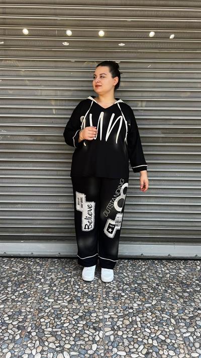 Selma Büyük Beden Siyah Konforlu Günlük Takım