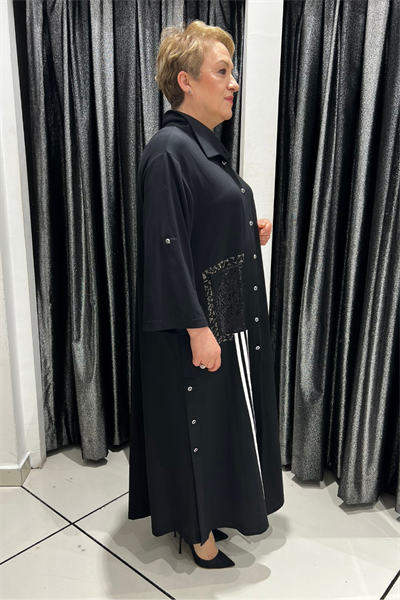 Selma Büyük Beden Siyah Patch Detaylı Gömlek Elbise