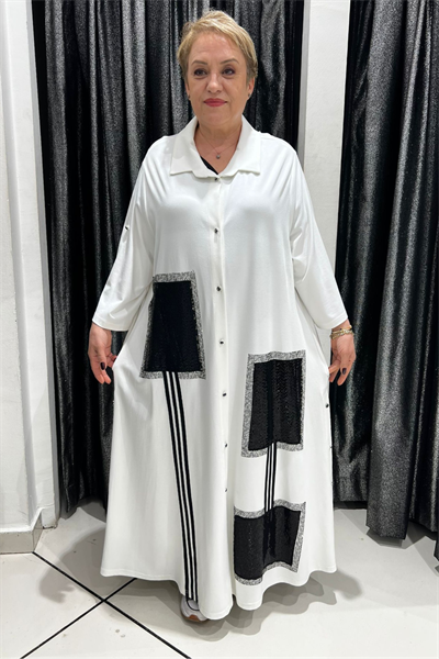 Selma Büyük Beden Siyah Patch Detaylı Gömlek Elbise