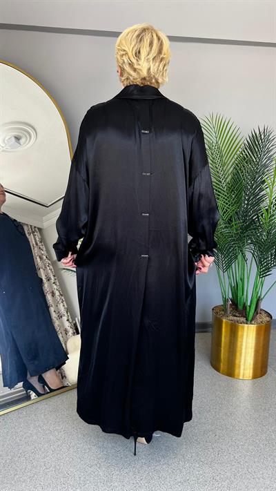 Selma Büyük Beden Siyah Saten Elbise