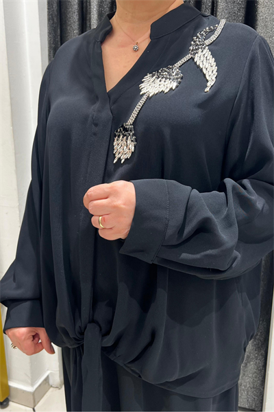 Selma Büyük Beden Siyah Tasarım Altlı Üstlü Takım