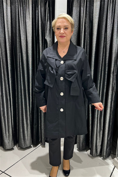 Selma Büyük Beden Siyah Tasarım Koton Ceket