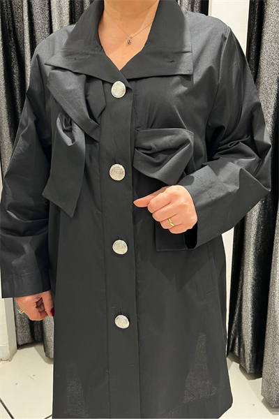 Selma Büyük Beden Siyah Tasarım Koton Ceket