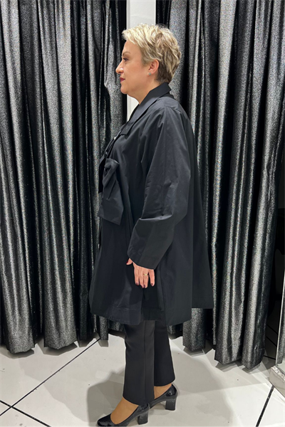 Selma Büyük Beden Siyah Tasarım Koton Ceket