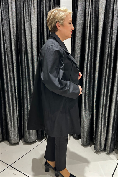 Selma Büyük Beden Siyah Tasarım Koton Ceket