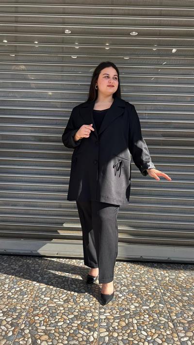 Selma Büyük Beden Siyah Üçlü Takım