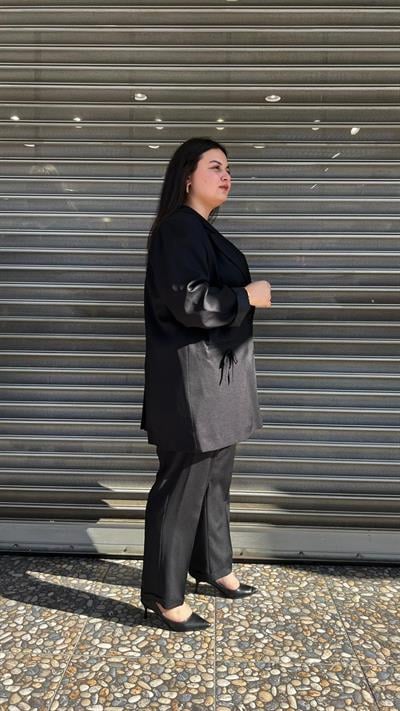 Selma Büyük Beden Siyah Üçlü Takım