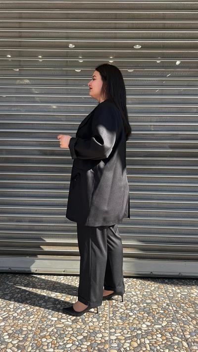 Selma Büyük Beden Siyah Üçlü Takım