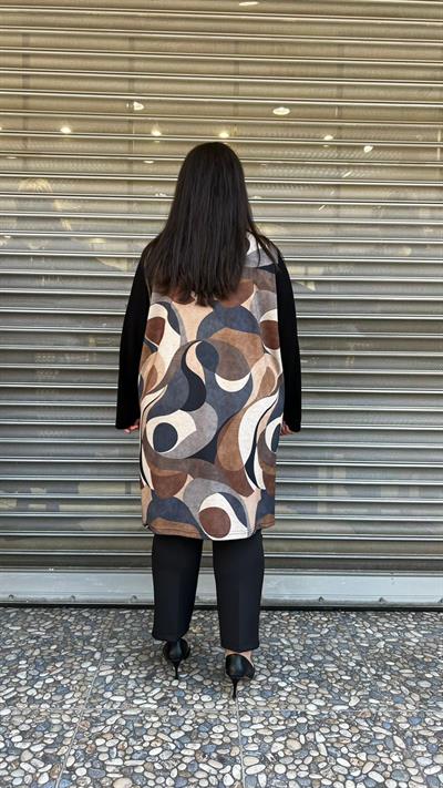 Selma Büyük Beden Soyut Baskılı Şeritli Kolye Hediyeli Tunik