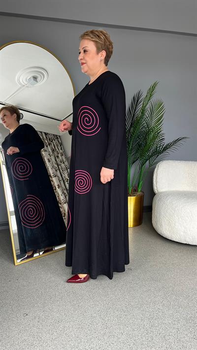Selma Büyük Beden Spiral Desenli Elbise