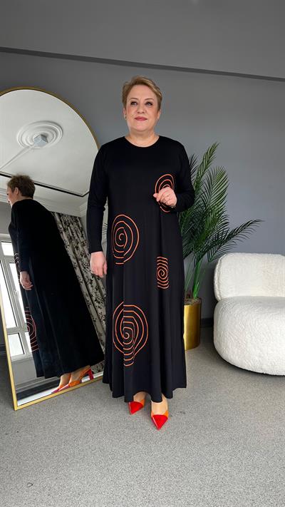 Selma Büyük Beden Spiral Desenli Elbise