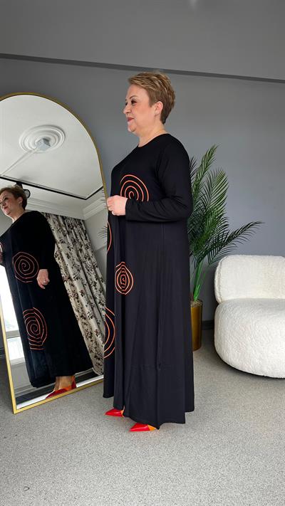 Selma Büyük Beden Spiral Desenli Elbise
