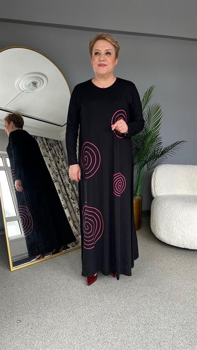Selma Büyük Beden Spiral Desenli Elbise